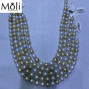 תכשיטים 10-12mm מי ים דרום הים טבעי זהב ולבן לערבב צבע פנינת מחרוזת שרשרת לתכשיטים ביצוע מוכן ספינה - Product Image 2