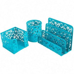Best Price 3 Piece New Design Chain Pattern Perforated Metal Desktop Storage Kid Desk Set Desk Accessories Set Desk Sets - Product Image 5