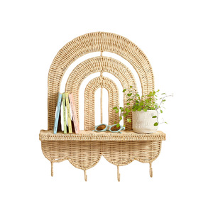 Wicker Wall-Mounted Key <b>Rack</b> With <b>Shelf</b> For Living Room Bedroom Decorative Storage Organizer - Product Image 1