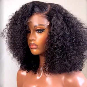 Peluca de cabello humano rizado peruano | Frente de encaje HD sin pegamento | Pelucas Bob corto para mujeres negras - Product Image 3