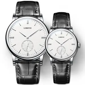 LOBINNI防水レザーバンド男性と女性の素敵な超薄型カップル時計セット2023高品質