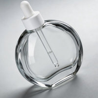 Contenants à huile ronds et plats uniques, 50 ml, flacons compte-gouttes en verre transparent vides pour huiles essentielles, avec bouchon intérieur, logo personnalisé, flacon transparent