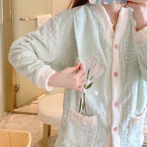 Set <span class=keywords><strong>da</strong></span> donna in velluto corallo autunno e inverno felpato e isolante spesso <span class=keywords><strong>abbigliamento</strong></span> Casual per la <span class=keywords><strong>casa</strong></span> in flanella - Product Image 5