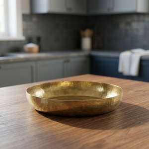 Plateau de service rond en cuivre doré, lot de 2 plateaux gigognes en métal, artisanat métallique, anniversaire - Artisanat indien pour la maison - Product Image 4