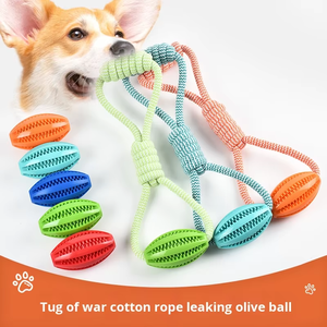 Mainan kunyah hewan peliharaan tali kepang dan bola karet tahan lama untuk anak anjing tumbuh gigi hadiah mewah untuk kucing untuk bermain bola tali karet hewan peliharaan - Product Image 4