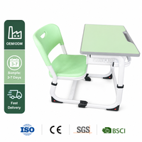 Ensemble de bureau et chaise pour étudiants en plastique durable, mobilier scolaire moderne réglable pour les élèves du primaire et du collège
