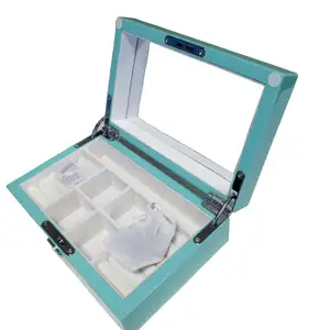 Guangzhou supplier fashion Tifany blue with white velvet interior leather jewelry packaging box wholesale wood