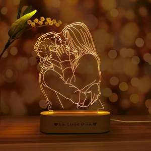 Nueva Lámpara de Noche Acrílica 3D Personalizada de 3 o 1 Colores, Estilo Dibujo Lineal, para Regalo de Boda/San Valentín/Día de la Madre/Navidad/Familiar - Product Image 1