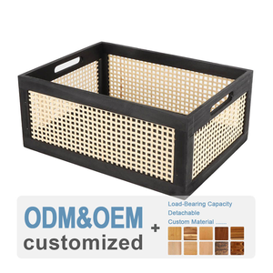 <span class=keywords><strong>Cesta</strong></span> de Almacenamiento de Mimbre Negro con Asas, Caja Decorativa de Mimbre Estilo Boho, Organizador Artesanal para Cocina y Despensa - Product Image 1