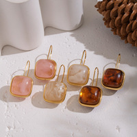 Pendientes de Aro con Gancho de Acero Inoxidable Chapado en Oro de 18K, Pendientes Colgantes de Resina de Ámbar Cuadrados y Coloridos, Joyería para Mujer