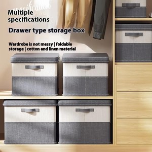 Multi-Purpose Organizador Linho Tecido Cestas De Roupas Cestos De Armazenamento De Cubo Dobrável Lavável Grandes Recipientes De Armazenamento Com Tampas - Product Image 2