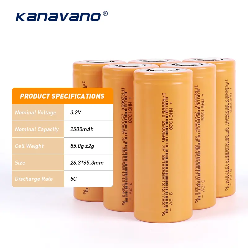 Kanavano Großhandel OEM 5C Entladung Lifepo4 Zellen 26650 2500mah 3,2 V Lifepo4 Batterie