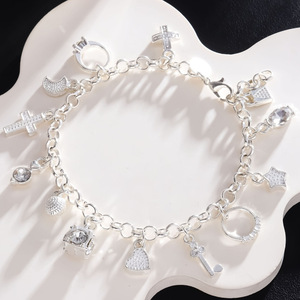 Bracciale con <span class=keywords><strong>tredici</strong></span> pezzi pendenti in argento per donna, regalo, bracciali e braccialetti, gioielli - Product Image 4