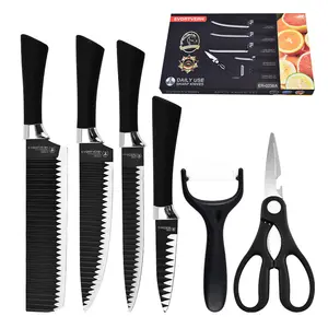 Set di coltelli di lusso da cucina ad alto tenore di carbonio da 6 pezzi confezione regalo Set di coltelli da cucina in acciaio inossidabile Set di coltelli neri