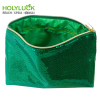 Pochette de voyage portable en sequins brillants de couleur verte tendance, pour organiser les cosmétiques, sac à maquillage