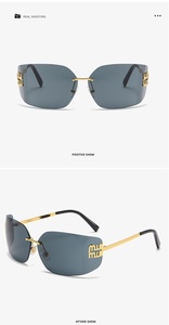 Occhiali da Sole Quadrati di Alta Gamma Stile <span class=keywords><strong>Y2K</strong></span> Millennium, Alla Moda, Senza Montatura in Metallo, Grandi, Retrò, Bianchi/Rossi, Popolari in Europa, Protezione UV400 - Product Image 4
