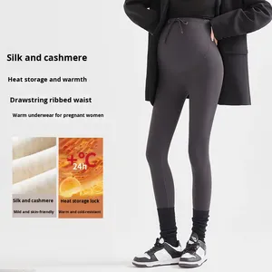Pantalon de <span class=keywords><strong>maternité</strong></span> tendance automne-hiver, respirant, coupe ajustée, doublé <span class=keywords><strong>polaire</strong></span>, épais et chaud, avec taille élastique côtelée - Product Image 1