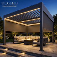 Sistema de Pérgola Motorizada de Lujo con Paneles de Vidrio Templado y Rejillas de Aluminio para Comedor al Aire Libre de Restaurantes