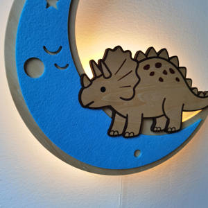 Lámpara de Pared Infantil de Madera con Forma de Dinosaurio, Decoración de Pared con Capas de Tela de Fieltro, Funciona con Pilas AA, Lámpara de Pared de Alta Calidad para Habitación Infantil - Product Image 4