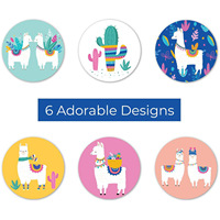 Pegatinas Redondas de Alpaca y Cactus de Dibujos Animados, Pegatinas de Recompensa para Estudiantes, para Decoración de Libros y Tareas Escolares