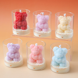 Heart Bear Shaped Scented <b>Candle</b> Glass Cup Rose Teddy Bear Soy Wax <b>Candle</b> For Valentine Gift Home Table Decor - Product Image 2