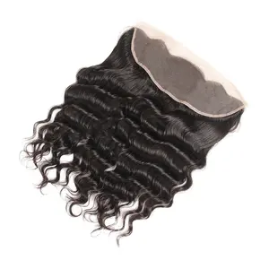 Peruvian Human Hair Weft Weaves Silk Base Loose Deep Wave Ear To Ear Lace Frontal