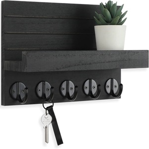 Wooden Key Rack Wall Mounted With <b>Shelf</b> 5 <b>Hooks</b> For Entryway Bedroom Organization - Product Image 1