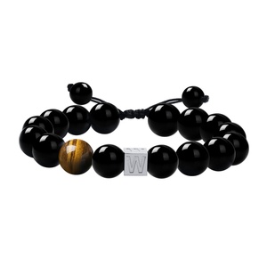 Natural Stone Seed Beads Bracelets Jewelry Stainless Steel Engraved Charm Letter Bracelet Agate Stone Beaded Bracelets <b>for</b> <b>Men</b> - Product Image 2