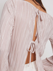 Camisa Sexy de Oficina para Mujer, Corte Regular, Color Sólido, Mangas con Vuelo, Tirante Trasero, Cuello Corto, Otoño-Primavera - Product Image 3