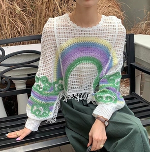 Mới mùa xuân và mùa thu móc áo len rỗng với tua bên ngoài áo vòng cổ lỏng lớp hàng đầu - Product Image 1