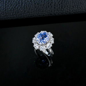 925 Sterling Silver Lab Created Sapphire Oval Cut Floral Halo <b>Statement</b> <b>Ring</b> - Product Image 2