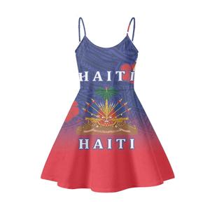 Professional <strong>Custom</strong> Island <strong>Dresses</strong> Haitian Flag Halter Spaghetti Straps Evening <strong>Dresses</strong> with Pockets Women's <strong>Dresses</strong> Wholesale - Product Image 3