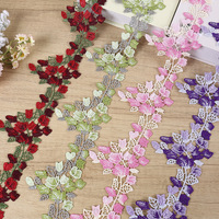 Bordure en dentelle guipure soluble dans l'eau, motif feuilles multicolores, appliqué brodé pour la décoration des manches et du col d'abaya et de kaftan