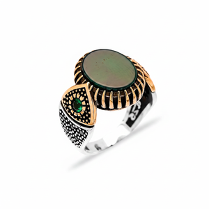Oval Cut Green Agate Stone Round Emerald Stone Turkish Handcraft Wholesale Authentic 925 Silver <b>Men</b> <b>Ring</b> <b>for</b> <b>Men</b> - Product Image 2