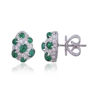 Pendientes de tuerca con engaste de bisel chapados en oro de 14K y cabujones de esmeralda, joyería de lujo para uso diario, bodas y fiestas - Product Image 3
