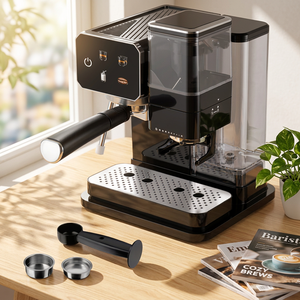 Machine à expresso semi-automatique compacte 1350W avec pompe haute pression et système de mousse de lait – Équipement de barista à domicile - Product Image 1