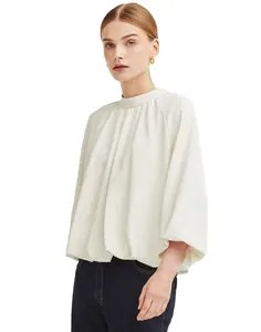 High Quality Ruffle Collar White Women's Blouses Casual Tops with ODM and OEM Service