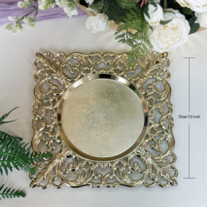 Cổ Điển Châu Âu 13-Inch Vuông Vàng Tấm Sạc Đánh Bóng Nhựa Cho Đám Cưới Trang Trí Nội Thất Trái Cây Đồ Ăn Nhẹ Trang Trí Mục Đích - Product Image 3