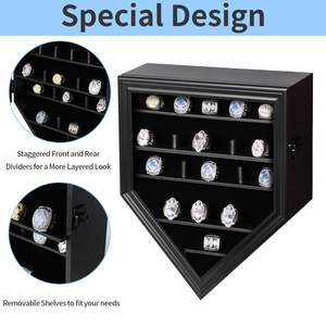 MDF beyzbol halka ekran kutusu duvara monte çok katmanlı ahşap gölge kutusu ahşap şampiyonluk yüzüğü toplama kutusu - Product Image 2