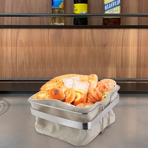New Fashion pasticceria in acciaio inox Server Croissant artigianale francese Canvas Basket pane cestino quadrato con fodera in tessuto Beige <span class=keywords><strong>rosso</strong></span> - Product Image 4