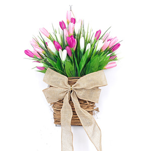 Cross-border new style tulip wall hanging <strong>wreath</strong> home decoration artificial flower woven basket wall decor <strong>door</strong> <strong>hanger</strong> - Product Image 5