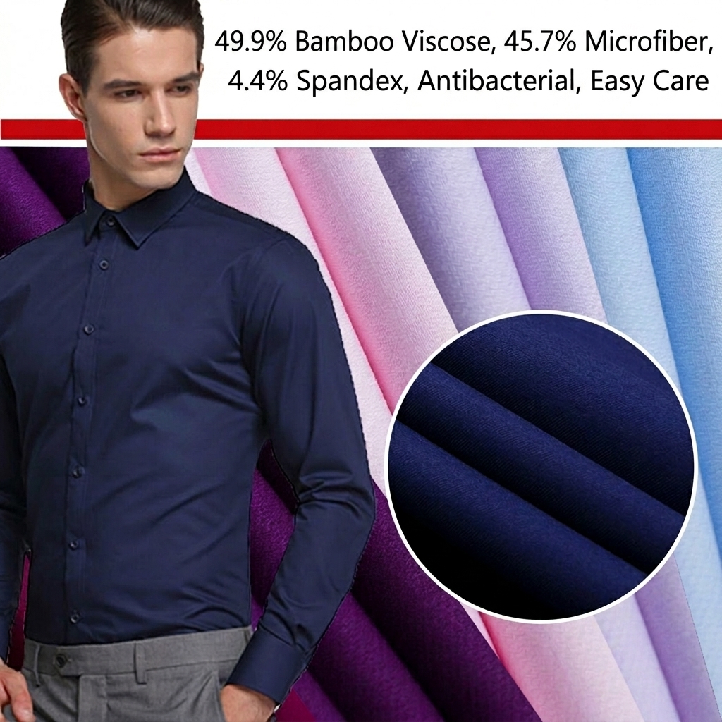 49.9% Bamboo Fiber 45.7% Microfiber 4.4% Spandex Antibacterial Easy Care Fabric for Men's Business and Casual Shirt
