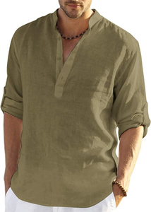 Camicie Henley vendita abbigliamento estivo <span class=keywords><strong>uomo</strong></span> <span class=keywords><strong>lino</strong></span> tinta unita camicie oversize a <span class=keywords><strong>manica</strong></span> <span class=keywords><strong>corta</strong></span> per gli uomini - Product Image 3