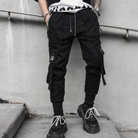 Pantalon de Jogging Sportif Décontracté Harem Techwear Cargo Noir avec Fermeture Éclair en Caoutchouc Stratifié de Haute Qualité pour Homme