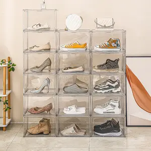 Acrylic Stackable Shoe Container Storage Organizer With Clear Magnetic Door