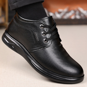Bottes d'hiver pour hommes en cuir véritable, bout rond, doublure en fourrure, semelle en caoutchouc antidérapante, bottes chaudes pour la neige - Product Image 4