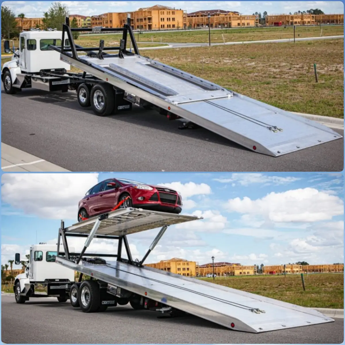 High Tensile Double Box Extruded Inboard Tilt 3 Axle Car Carrier Semi Trailer Cylinder Hydraulic