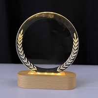 Trophée personnalisé en verre cristal vierge avec base LED en bois massif en forme d'étoile – Récompenses en verre de qualité supérieure