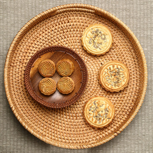 Bamboo Woven Round Serving <b>Trays</b> <b>Small</b> And Large Household Storage Dishware For Tea And Snacks Solid Pattern Huzhou Origin - Product Image 4