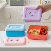 Boîte à lunch portable créative à 2 compartiments carrés de qualité alimentaire, design mignon, en plastique, utilisable au micro-ondes, boîte à bento pour aliments